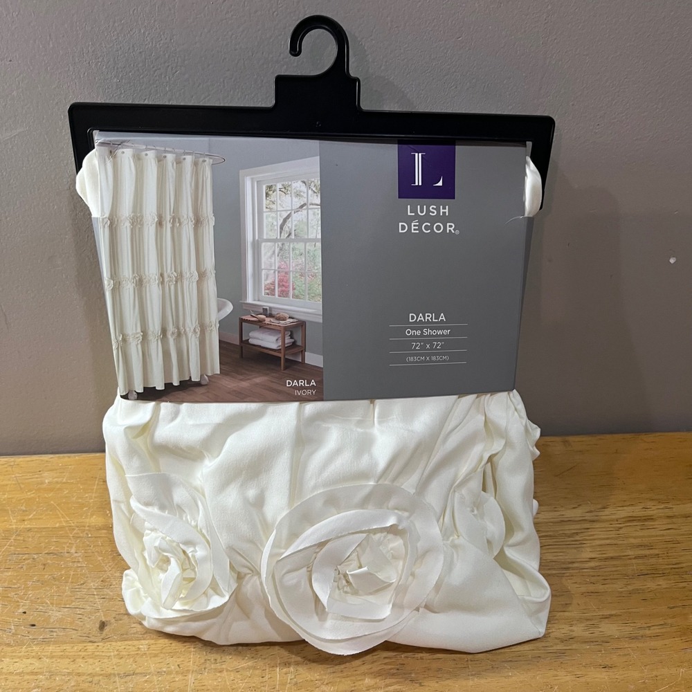 Lush Decor Darla Shower Curtain Ivory 72x72 Floral 3D Rose Ruffle C12857P13-000